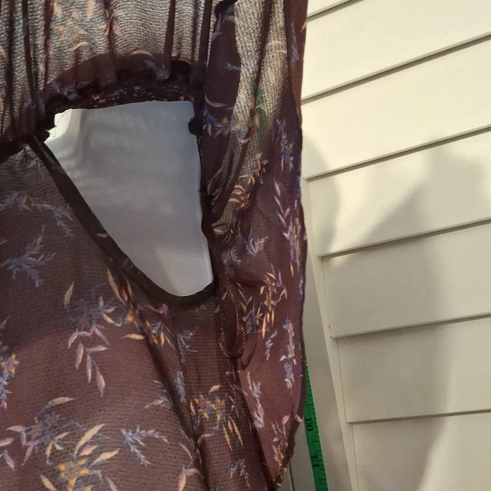 Free People Purple Floral Boho Off-Shoulder Babydoll Top Sz S - Picture 2 of 6